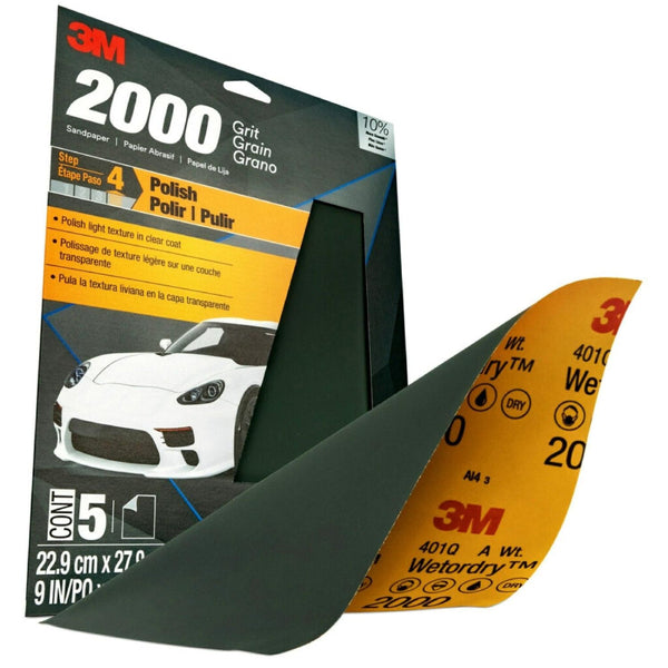 3M Wet or Dry Sandpaper 2000 grit 9x11 5-pack