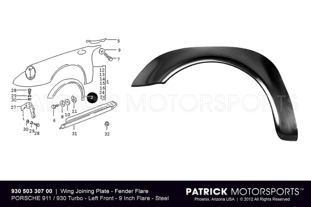 Dansk Front Fender Flare, 9" Left — Porsche 930 Turbo (1976–1989)