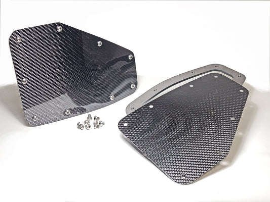 Big Washburn Windows with carbon fiber covers installed on VW Beetle rear apron for big single carb clearance