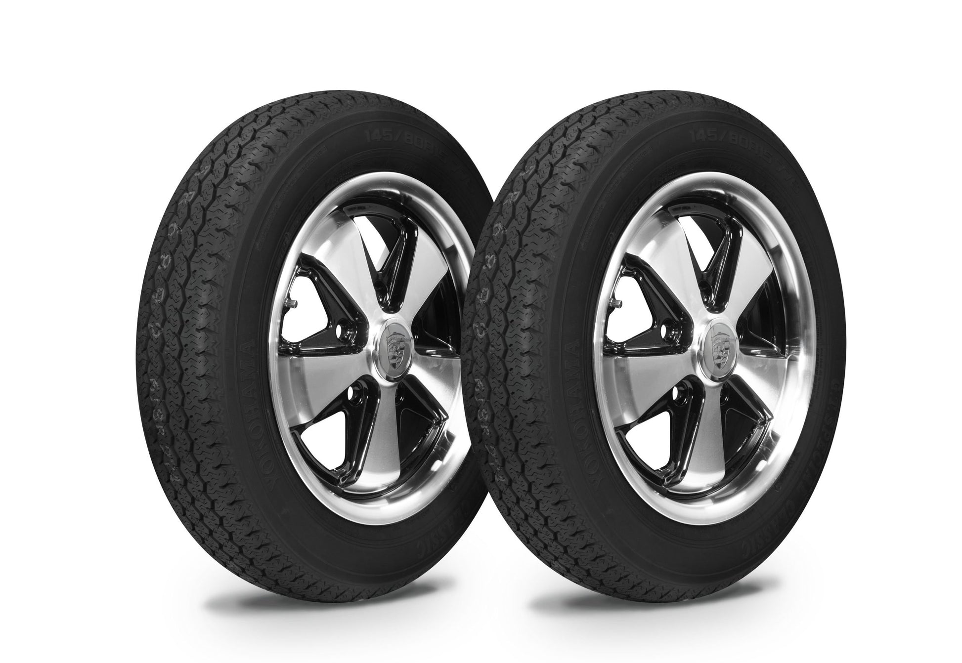 EMPI Wheel & Tire Combo, 911 Alloy Black/Polished 4.5x15 – 5/130, Yokohama GT Special 145/80R15 (10-2015-0)