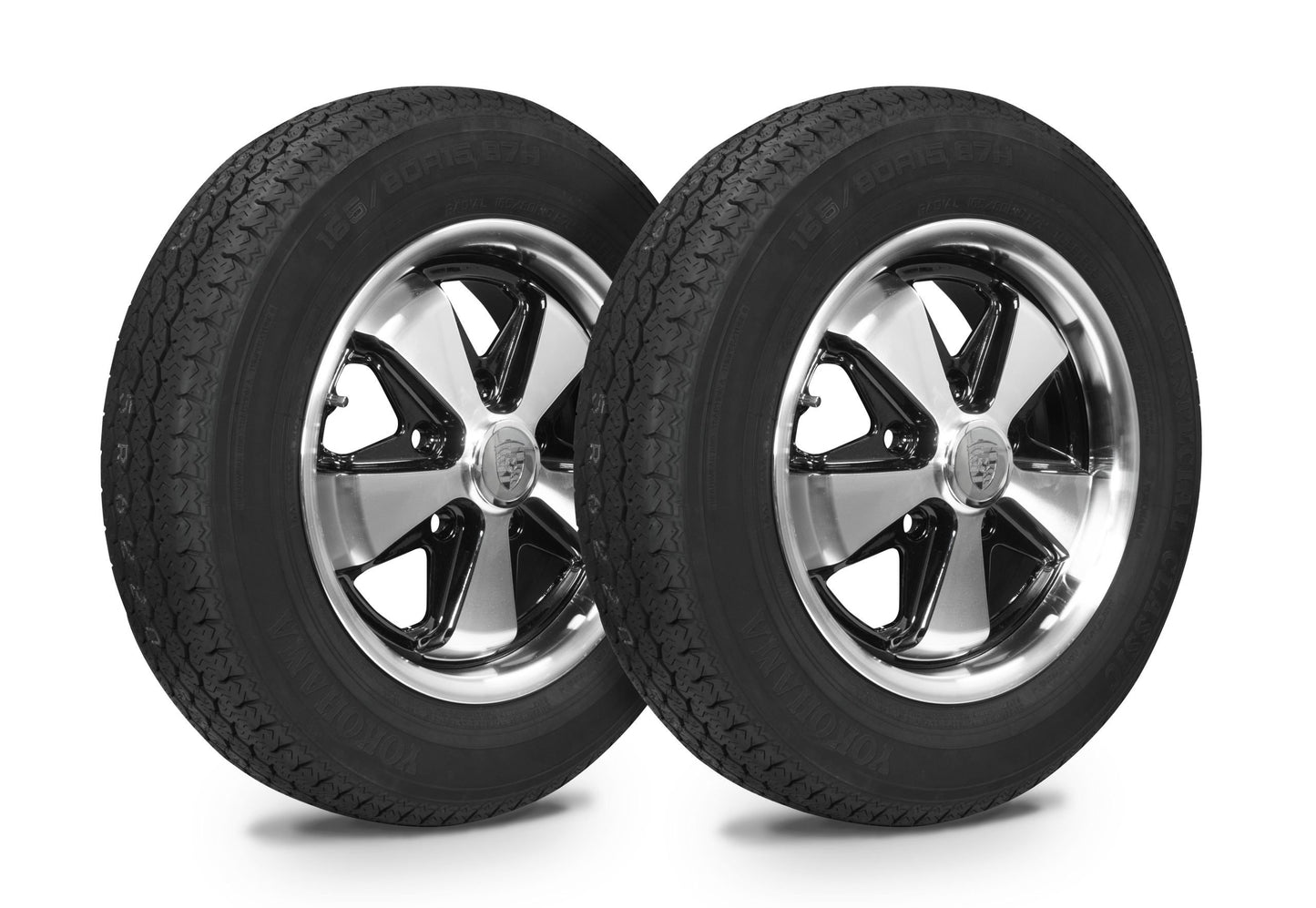 EMPI Wheel & Tire Combo, 911 Alloy Black/Polished 5.5x15 – 5/130, Yokohama GT Special 165/80R15 (10-2016-0)