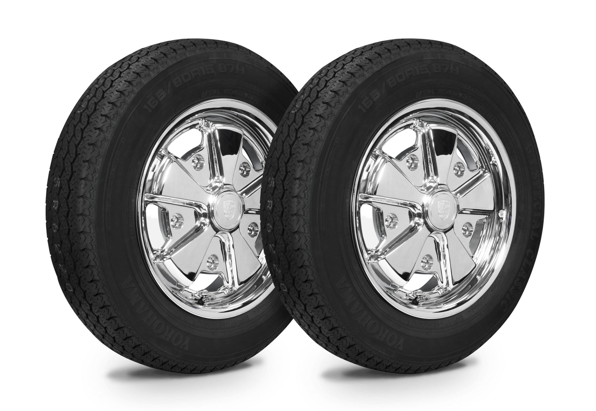 EMPI Wheel & Tire Combo, 911 Alloy Chrome 5.5x15 – 5/205, Yokohama GT Special 165/80R15 (10-2019-0)