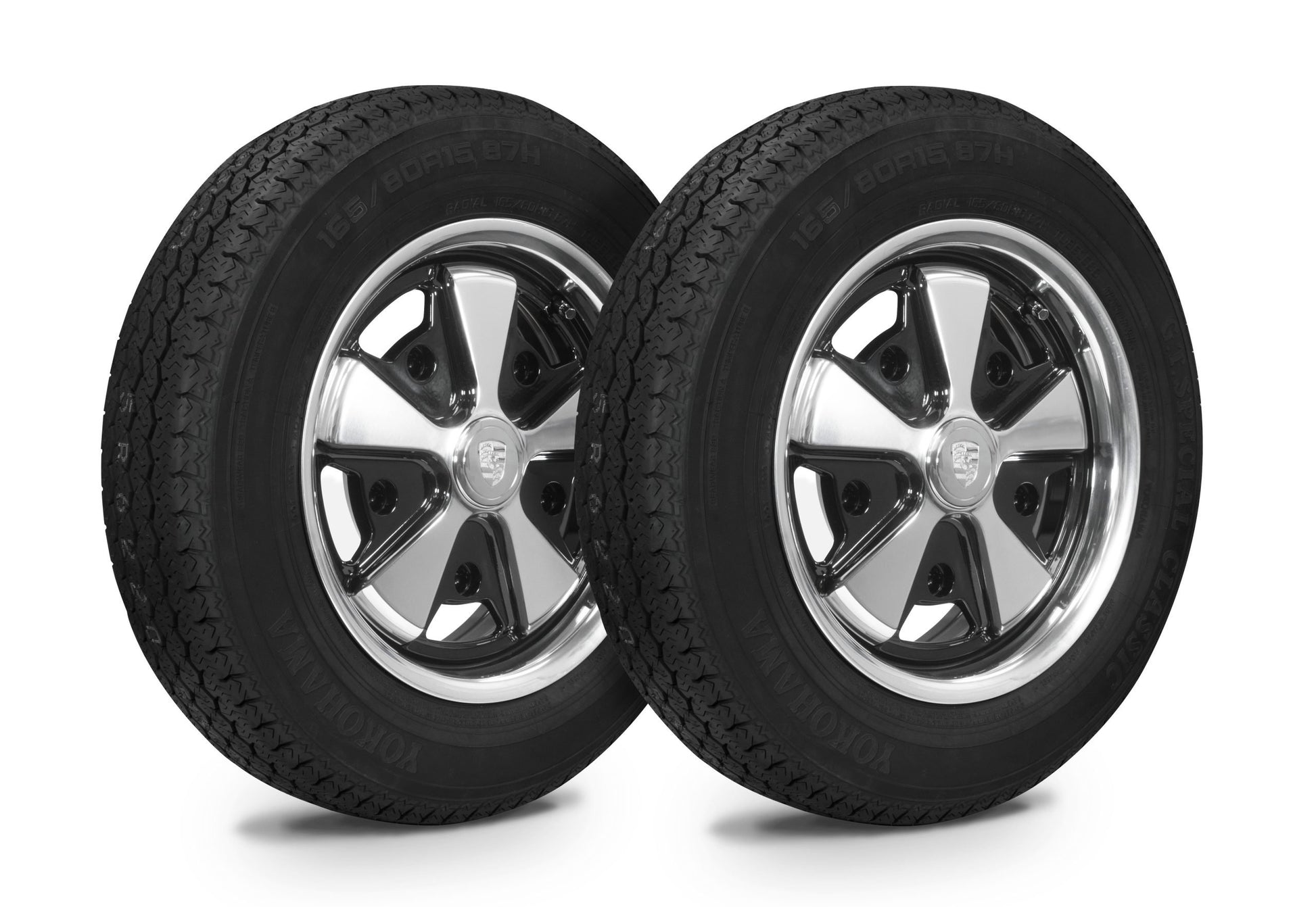 EMPI Wheel & Tire Combo, 911 Alloy Black/Polished 5.5x15 – 5/205, Yokohama GT Special 165/80R15 (10-2022-0)
