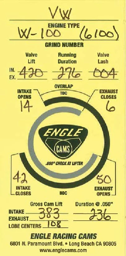 Engle W-100 Series Master Camshaft Kit II with Phosphate Coated Lifters, 6100PMK2
