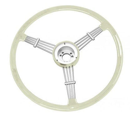 Banjo Style Vintage Steering Wheel Kit - 15.5" Silver / Grey - Classic VW & Porsche Styling